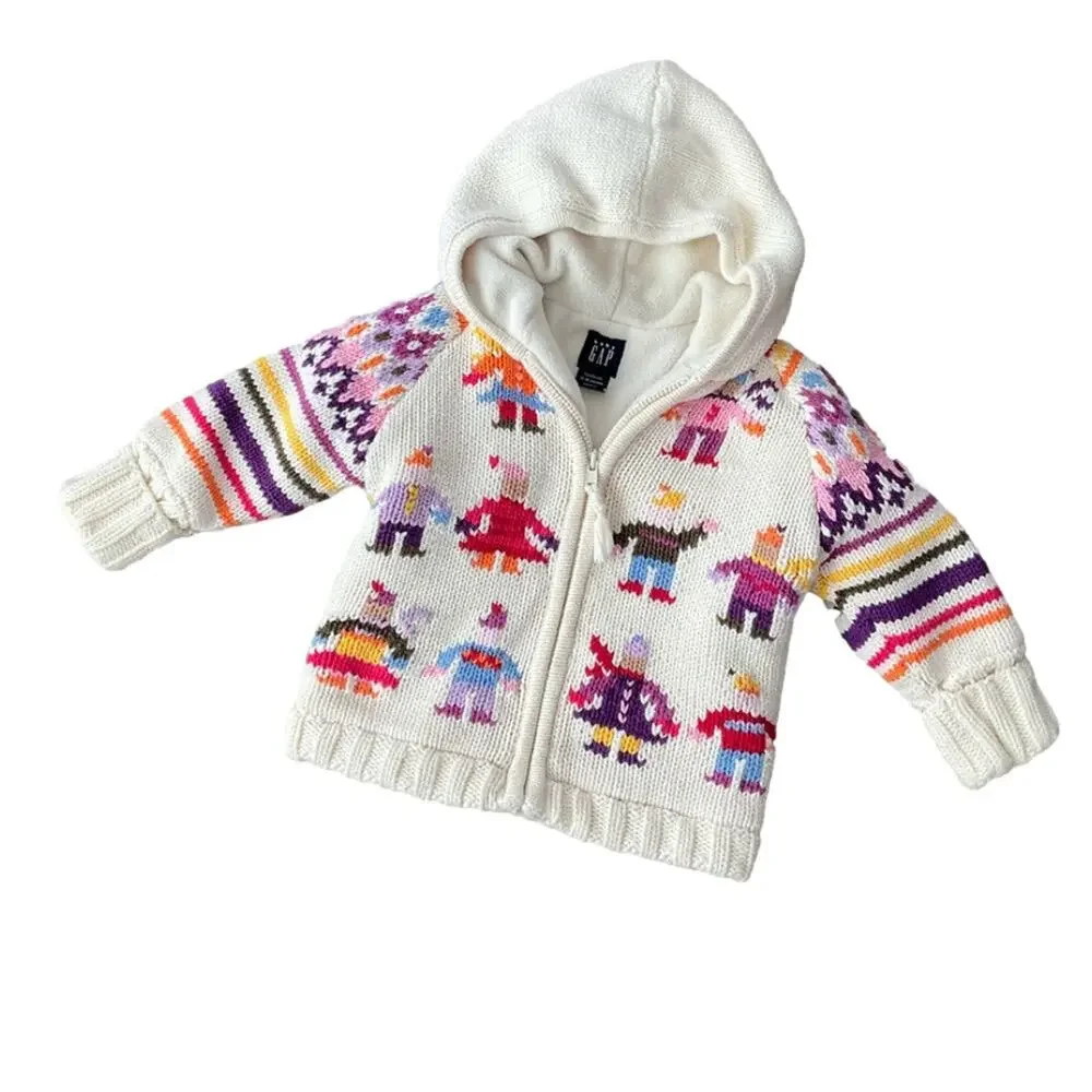BABY GAP Thick Chunky Colorful Zip Sweater Hoodie Fair Isle Size 12-18 Months
